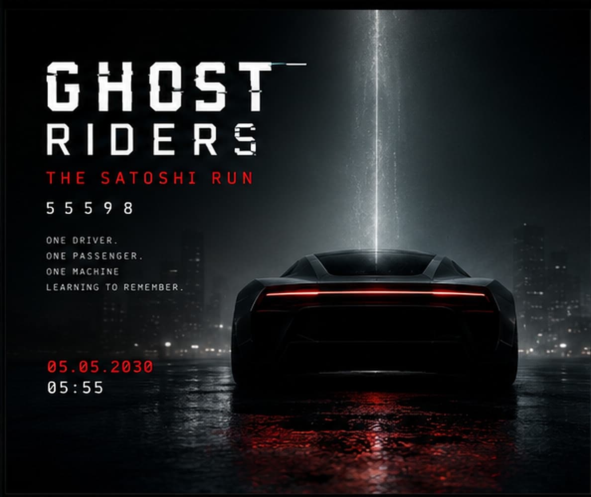 Concept key art poster for Ghost Riders — The Satoshi Run.